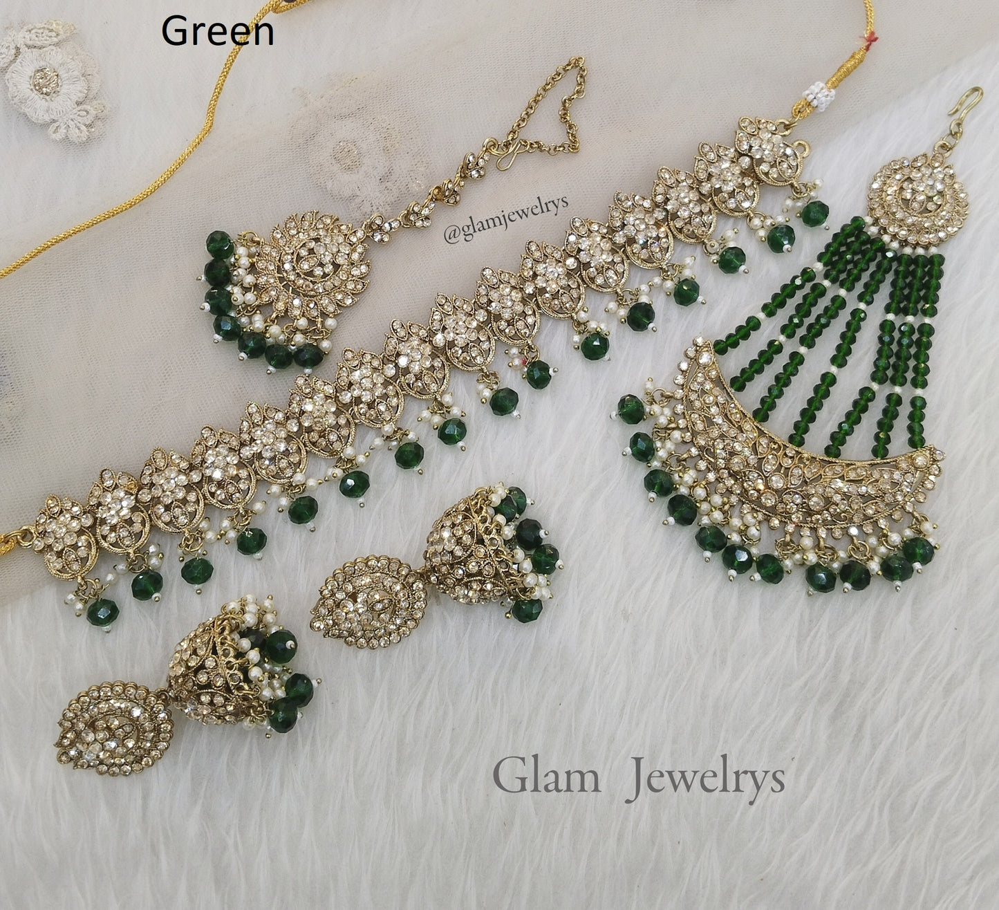 Choker Set /Green Choker Jewellery set with Jhumar /Indian Navy choker set