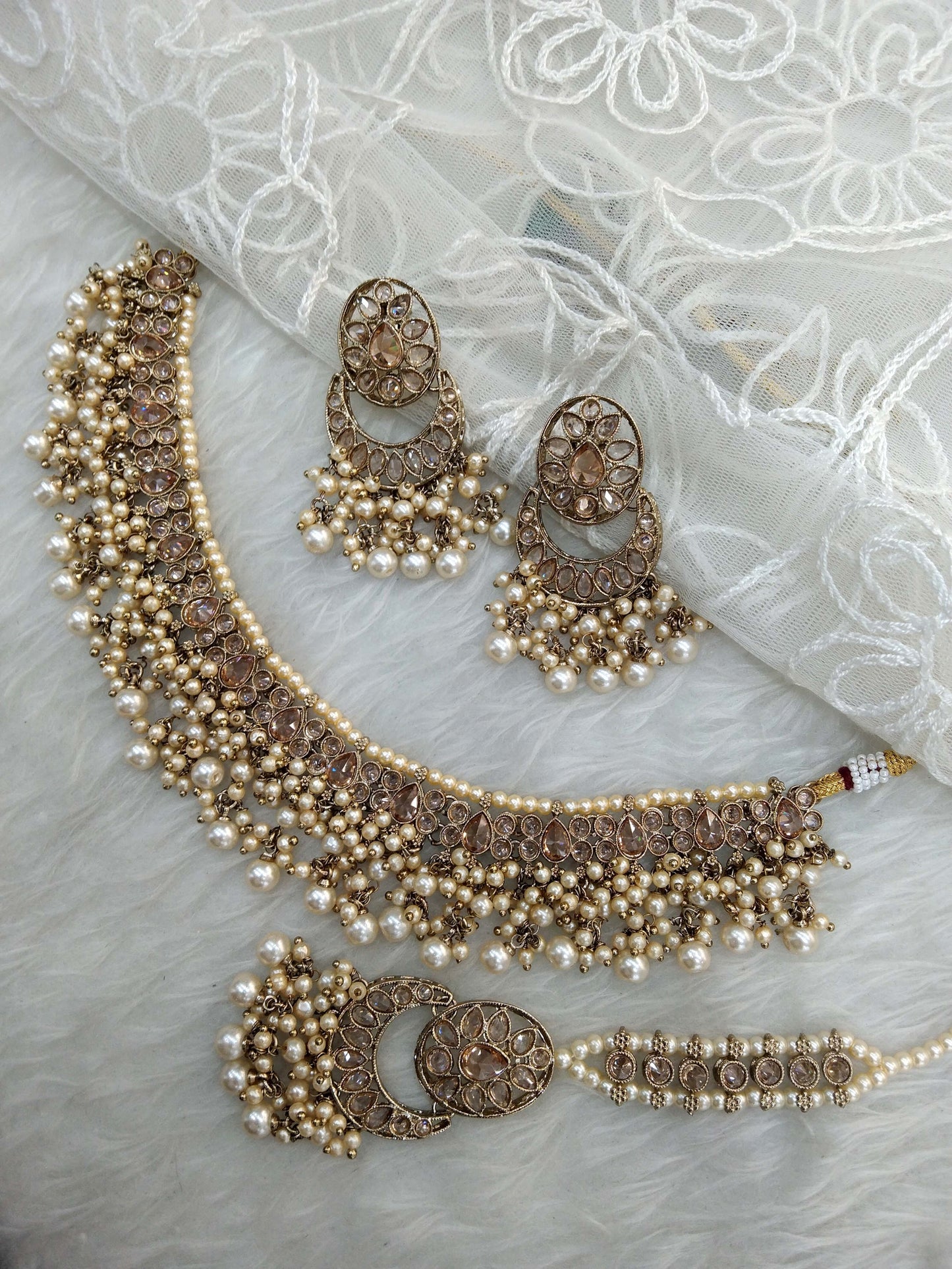 Indian  Jewellery Antique Gold necklace Tikka Set/Gold Bollywood Jass Set