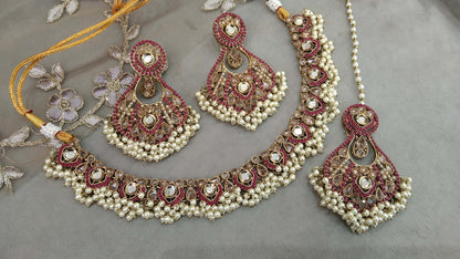 Antique Gold Majenta Necklace Set/ Dark Gold Indian Bridal Alaia Jewellery Online