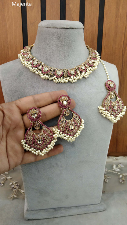 Antique Gold Majenta Necklace Set/ Dark Gold Indian Bridal Alaia Jewellery Online