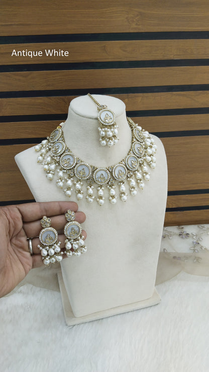 Indian  Jewellery Antique White necklace Tikka Set/ Daisy