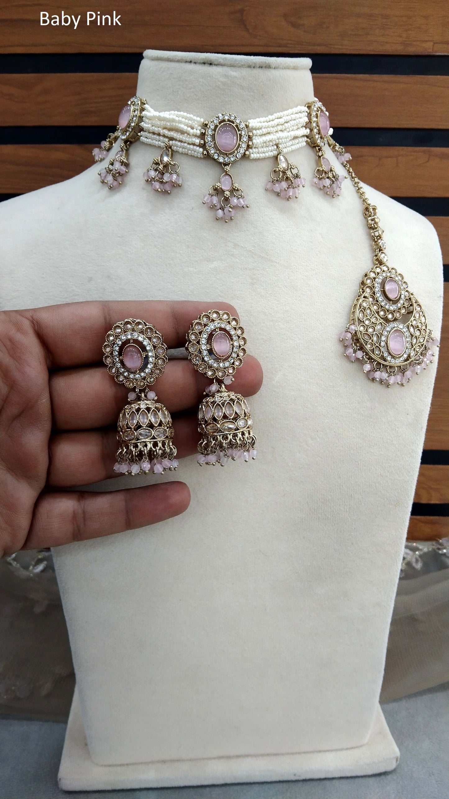 Antique Gold Baby pink Choker Set/ Dark Gold Indian Bridal Juliet Jewellery Online