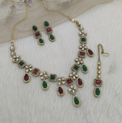 Indian Jewellery/Bridal Gold Maroon+Green Kundan necklace Set Angel Jewellery