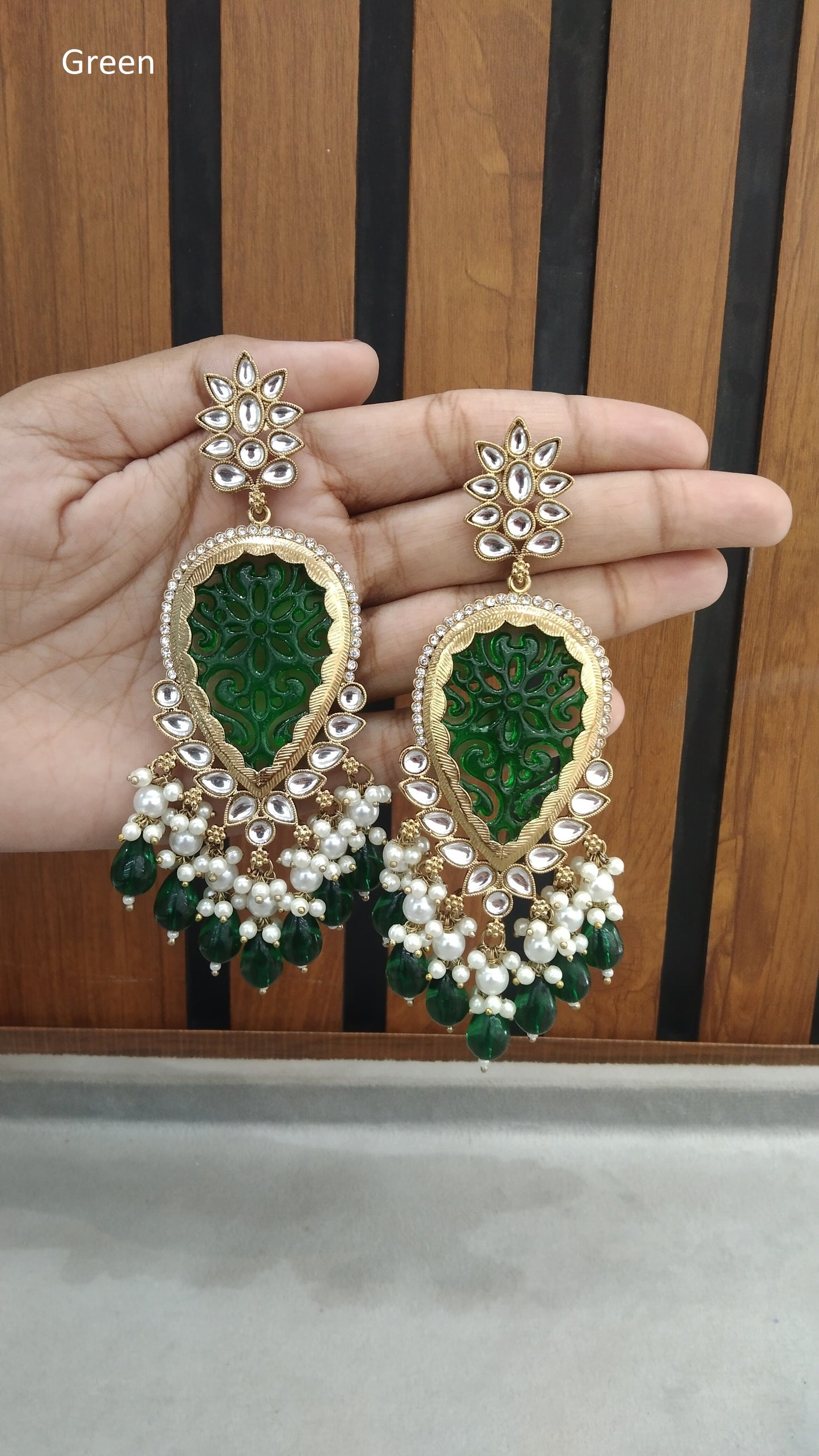 Indian Kundan Green  Charvi Earrings