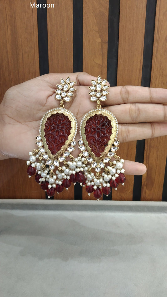 Indian Kundan Maroon  Charvi Earrings