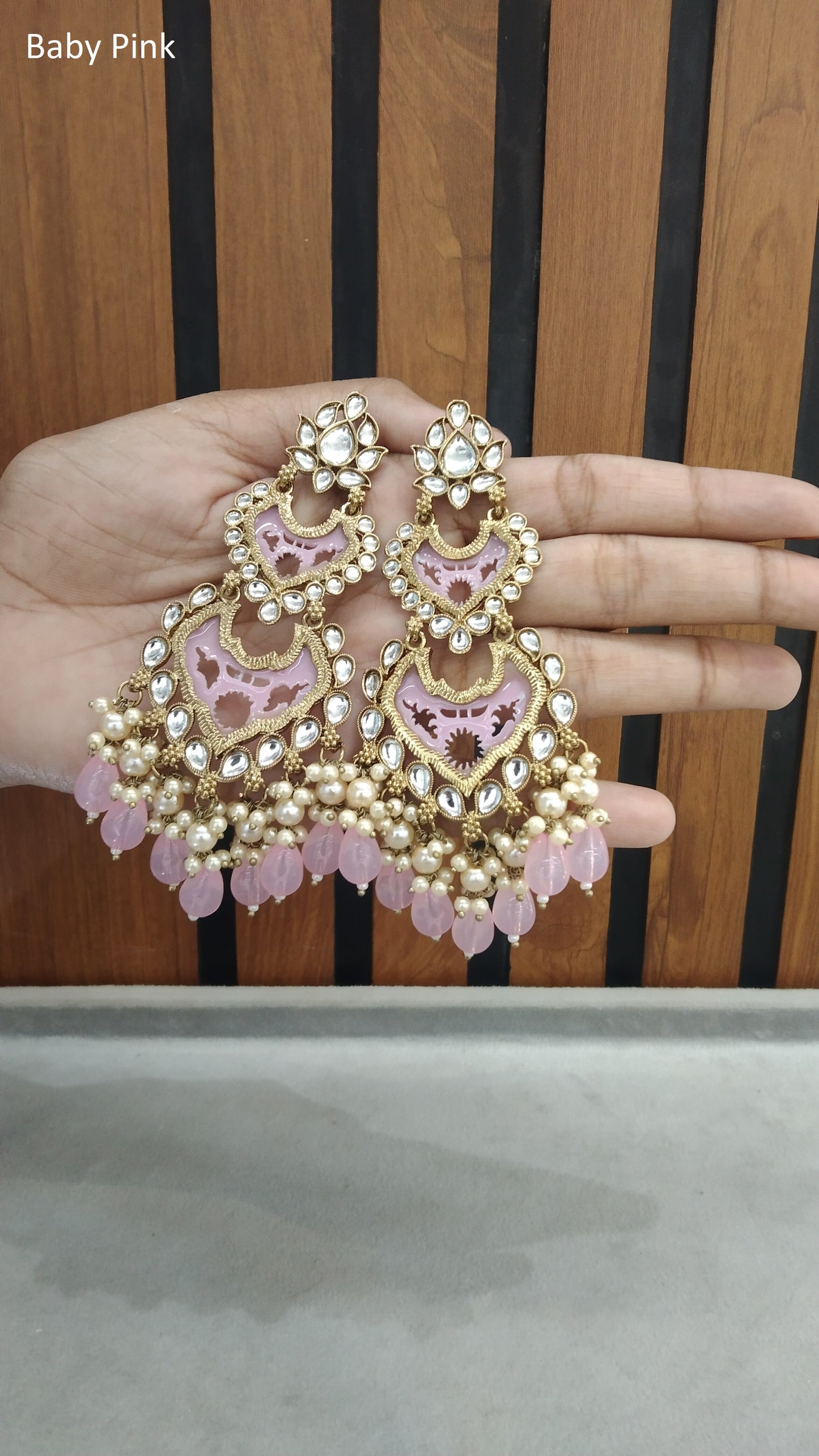 Indian Kundan Baby Pink Charvi Earrings