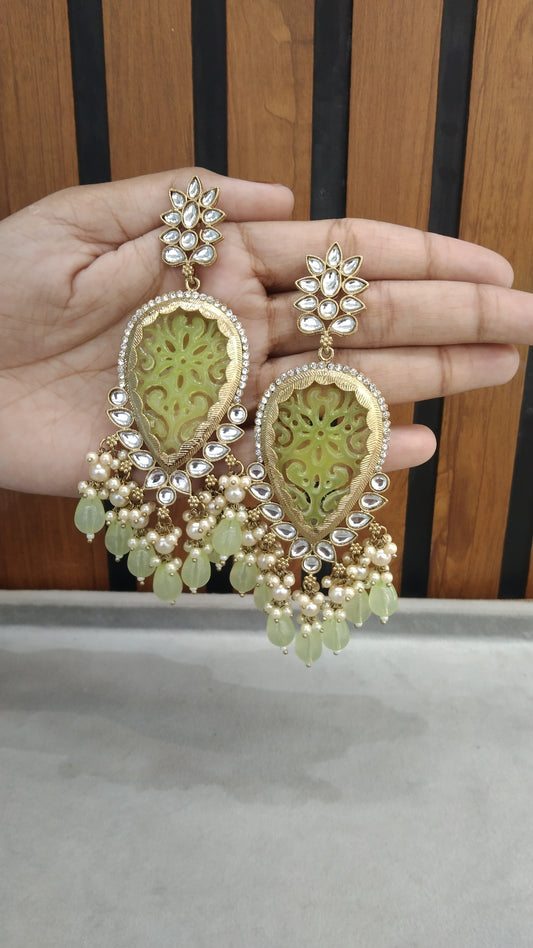 Indian Kundan Pista Charvi Earrings