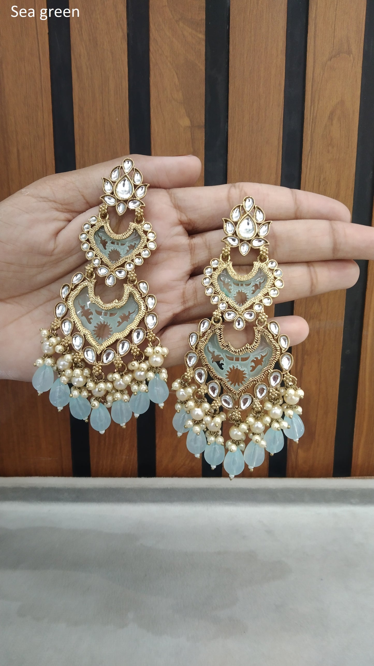 Indian Kundan Sea green Charvi Earrings