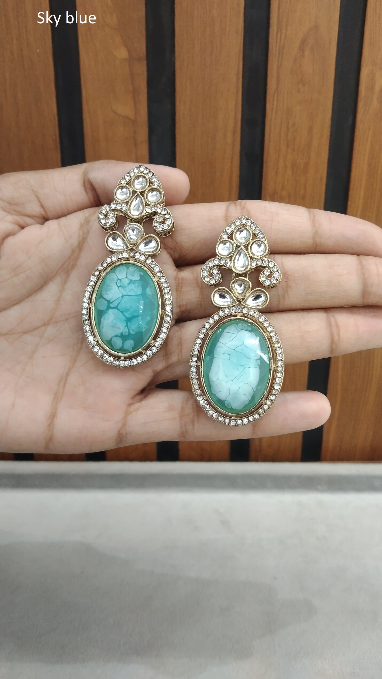 Indian Kundan Sky Blue Hiral Earrings