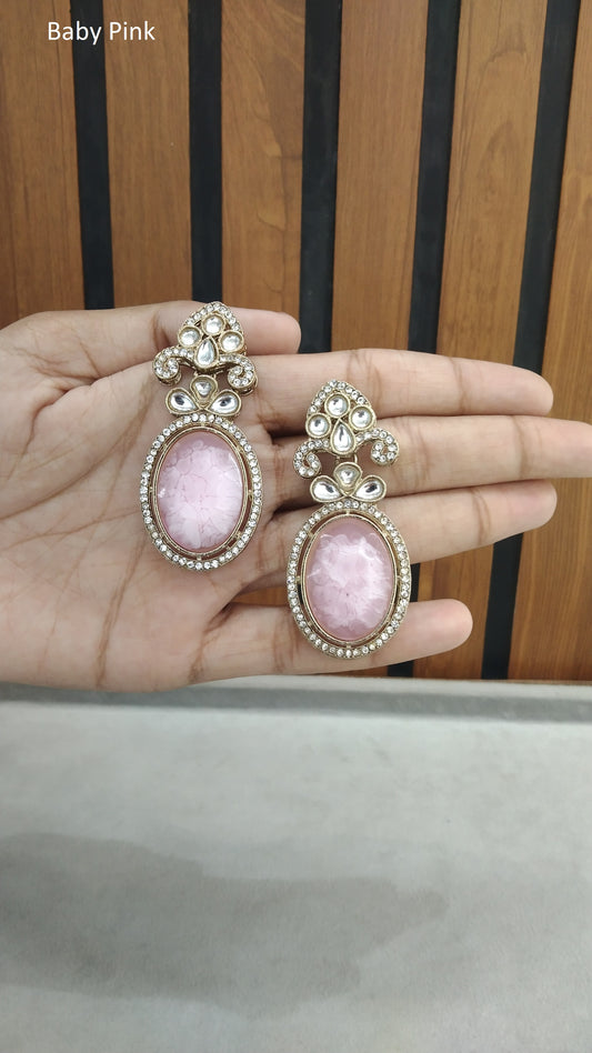 Indian Kundan Baby Pink Hiral Earrings