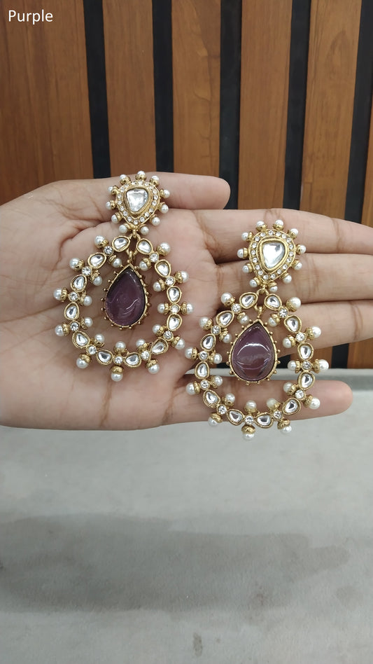 Indian Kundan Purple Hiral Earrings