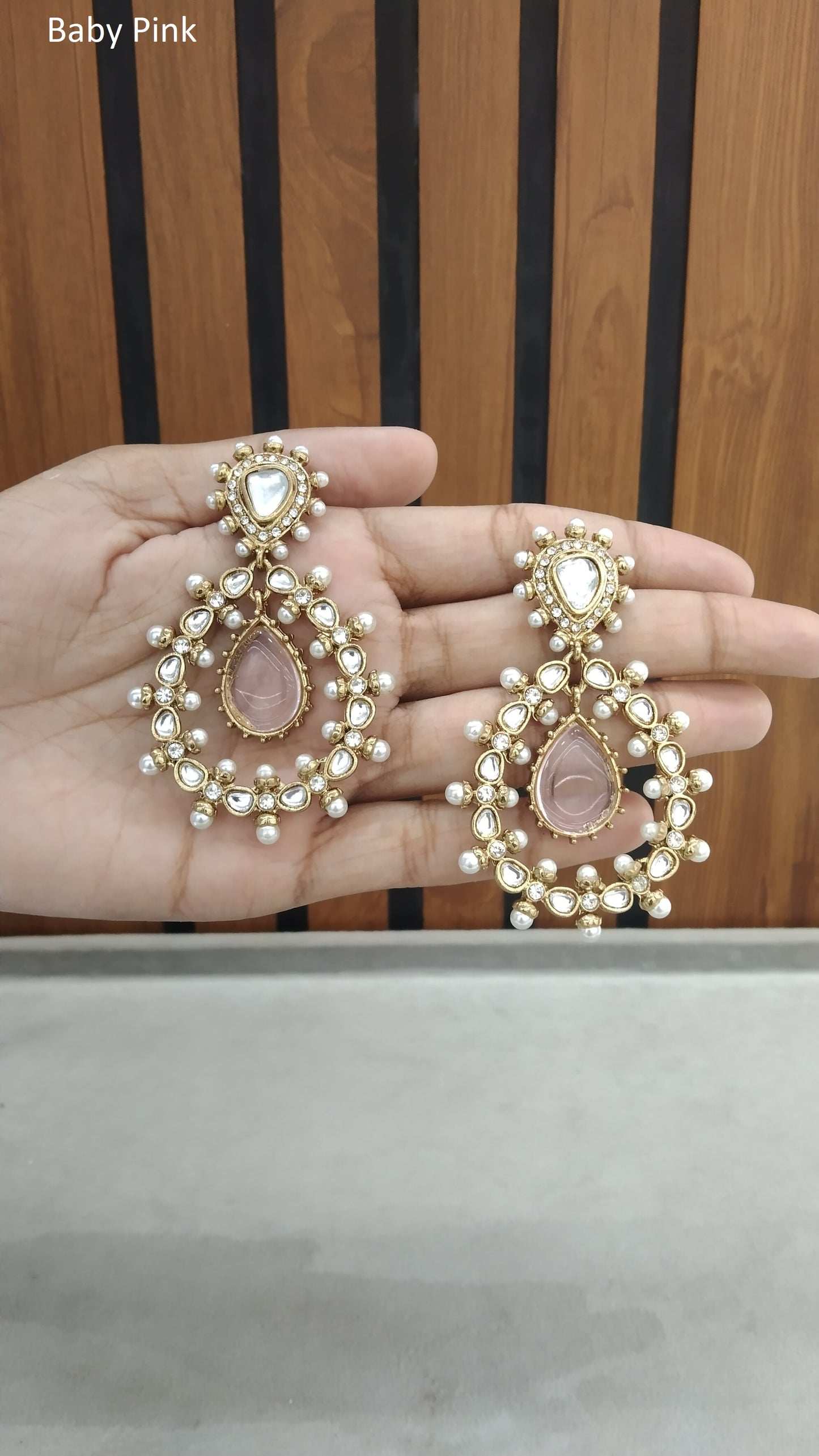 Indian Kundan Baby pink Hiral Earrings