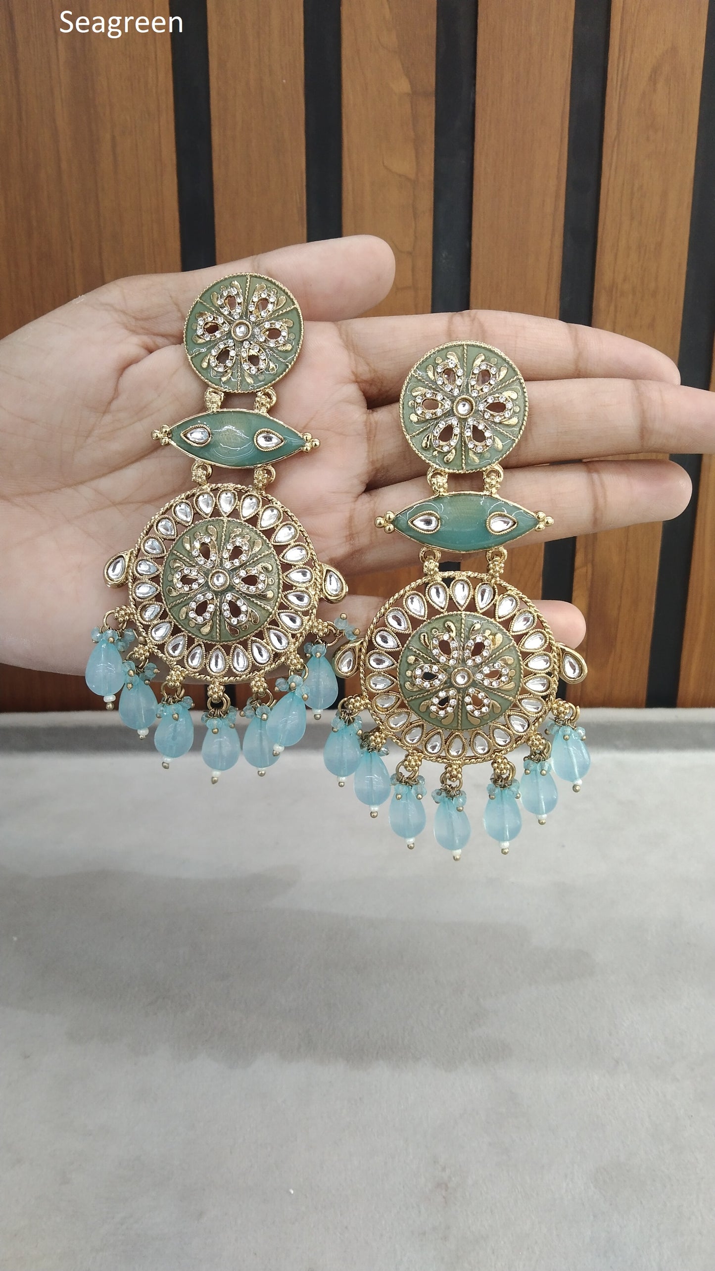 Indian Kundan Sea green Jivika Earrings