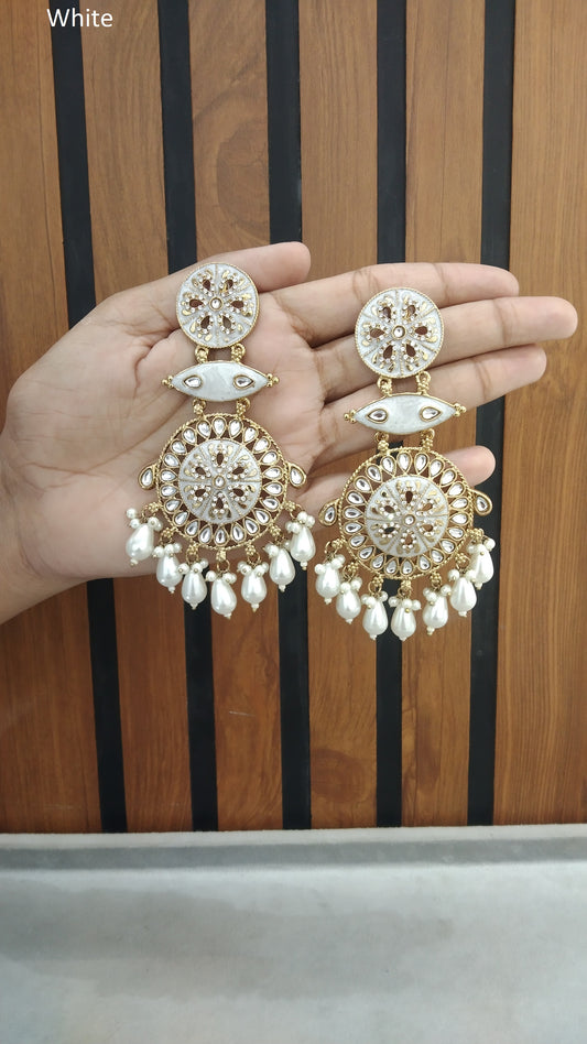 Indian Kundan White Jivika Earrings