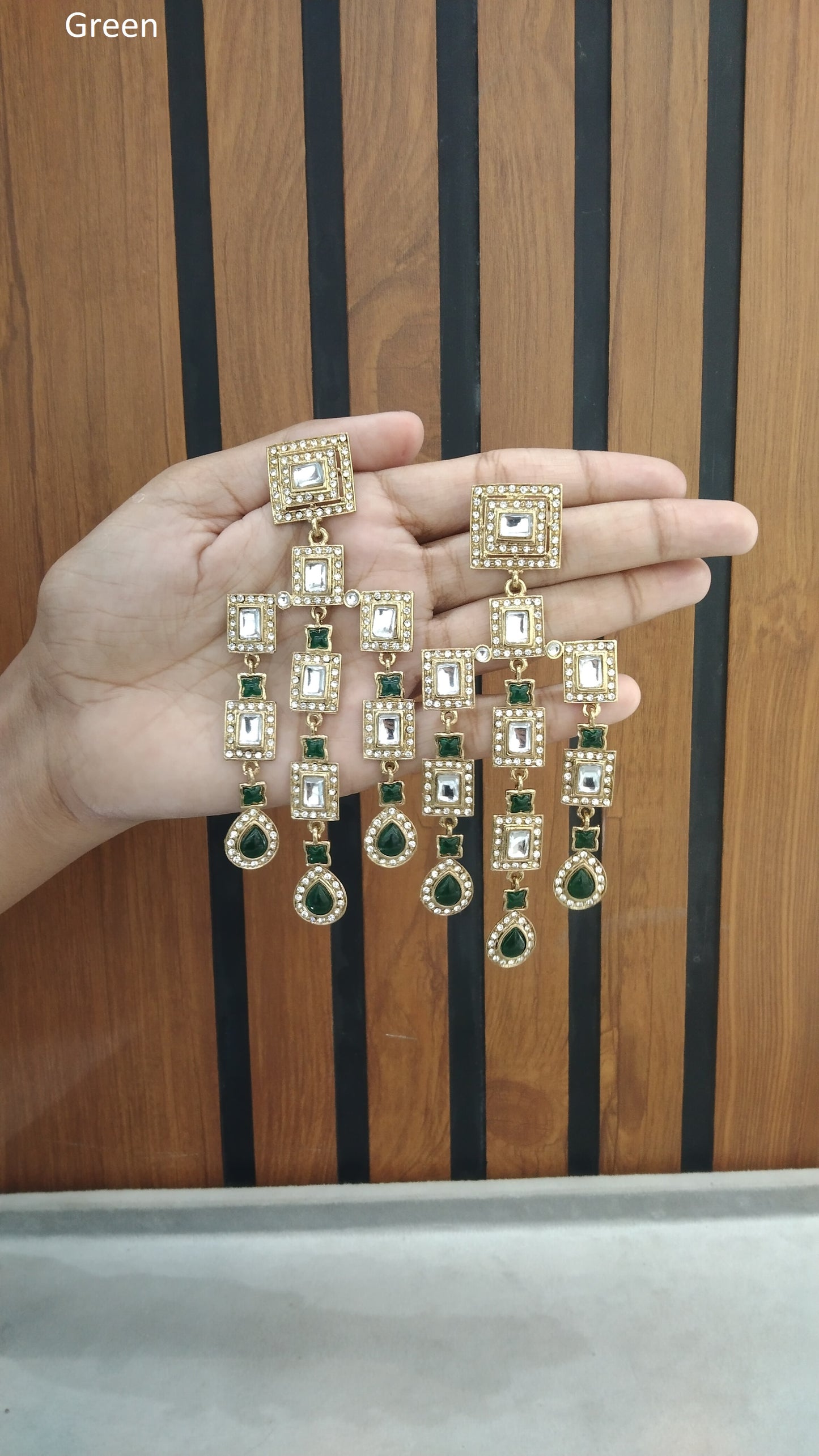 Indian Kundan Green Jivika Earrings