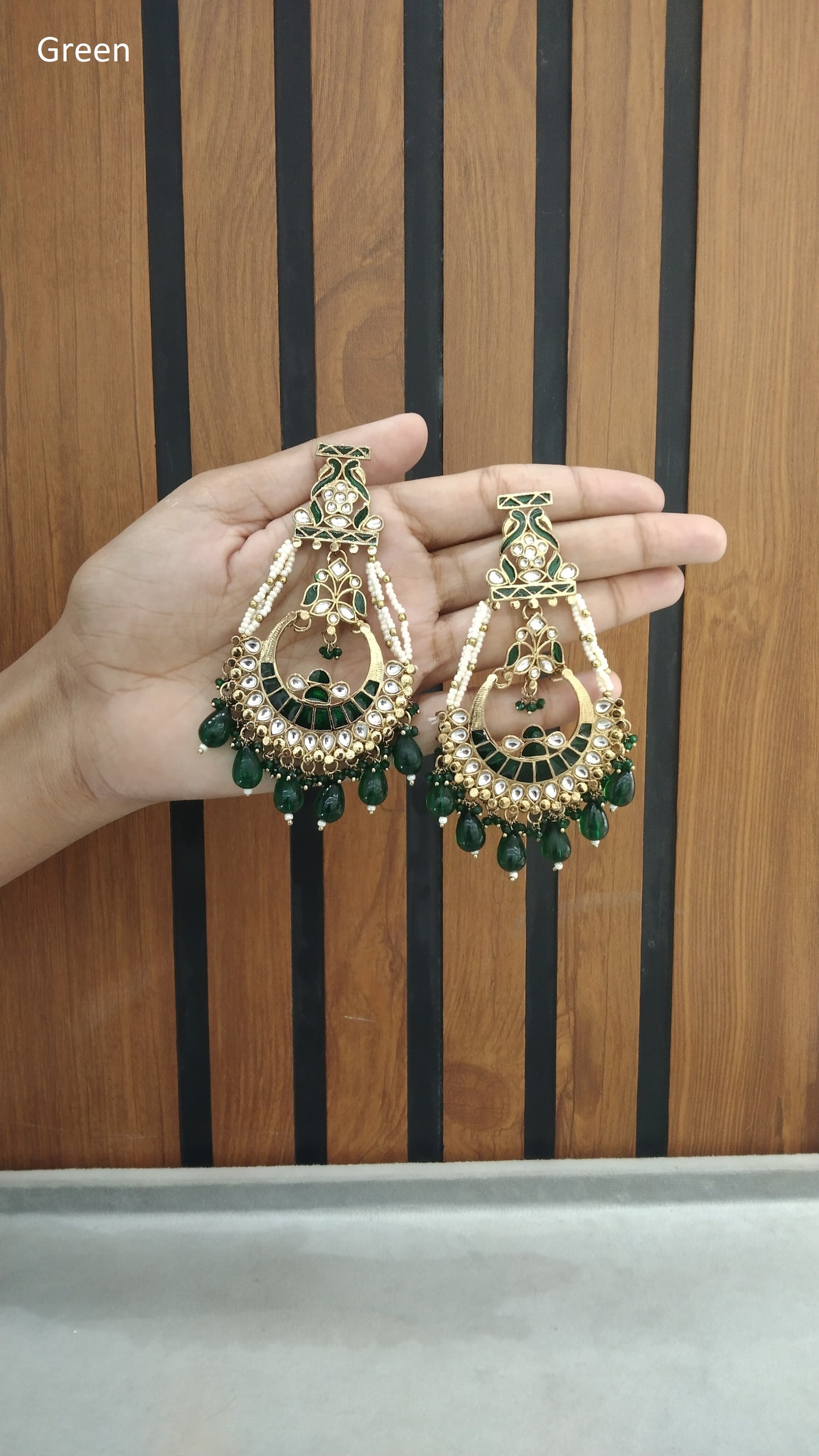 Indian Kundan Green Kriti Earrings