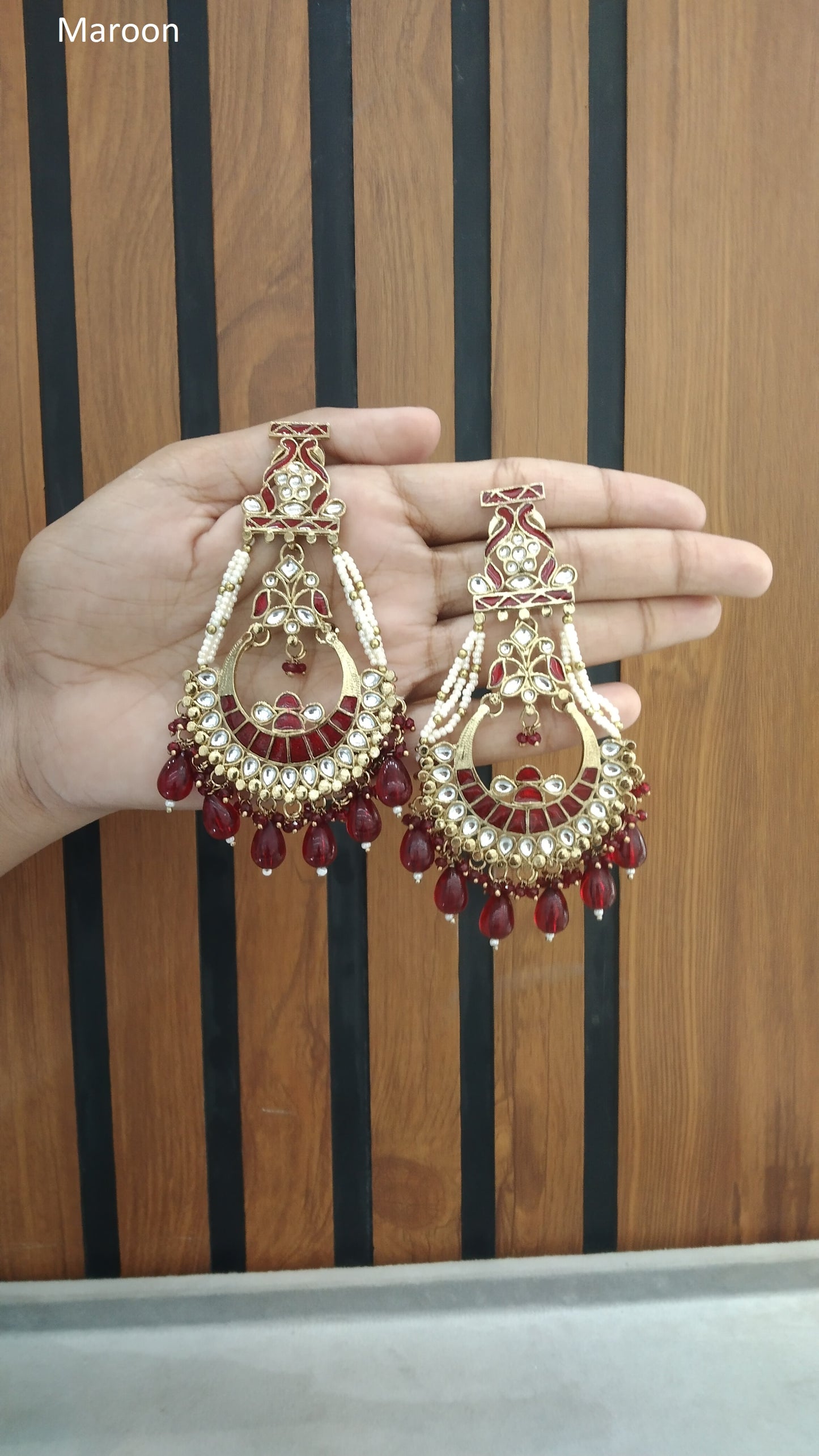 Indian Kundan Maroon Kriti Earrings