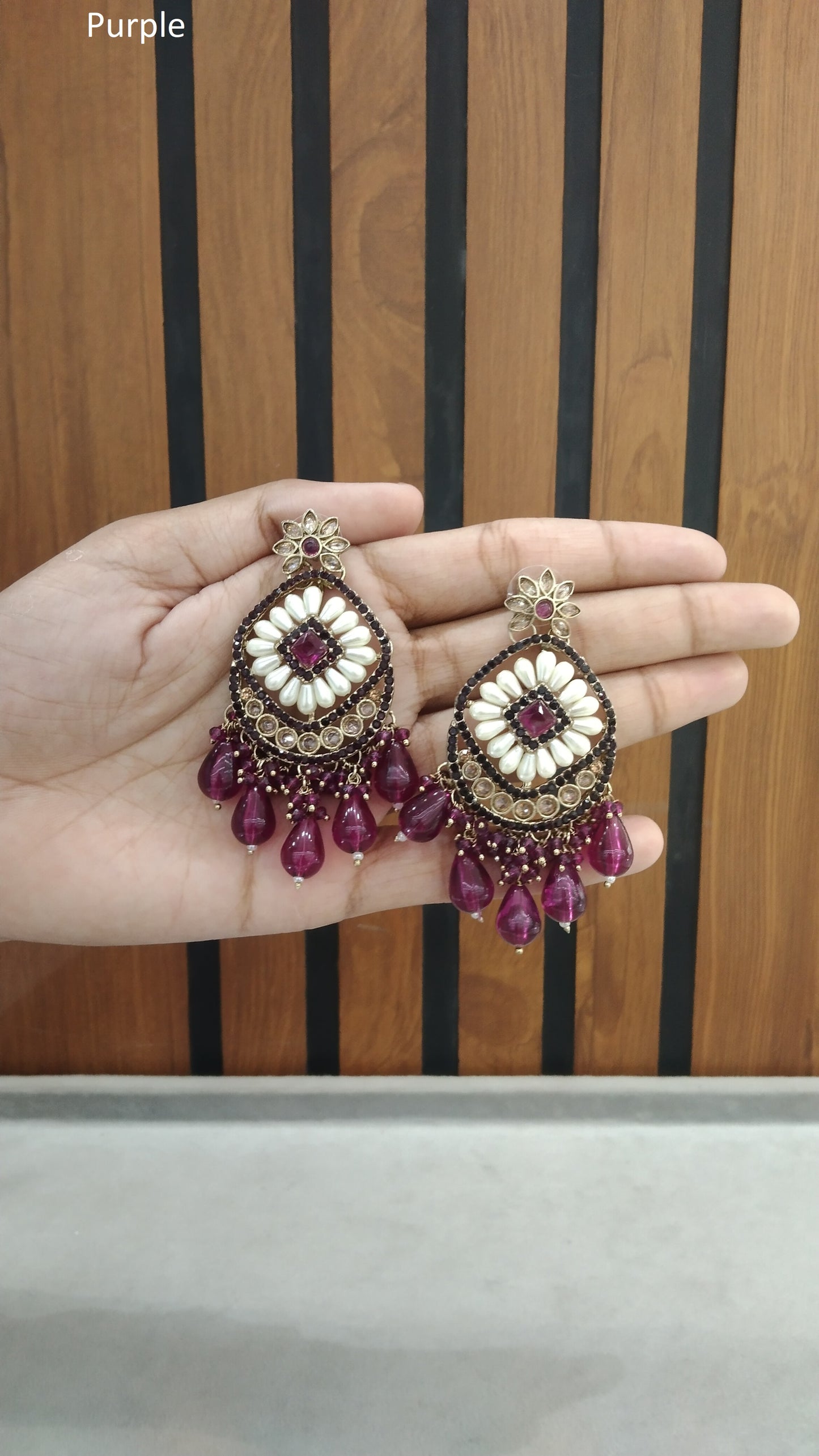 Indian Antique Gold Purple Kavya Earrings