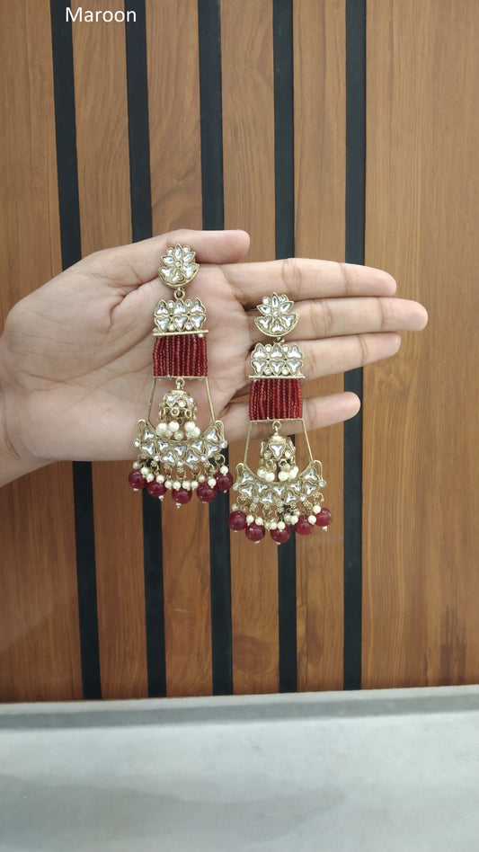 Indian Kundan Maroon Geetika Earrings