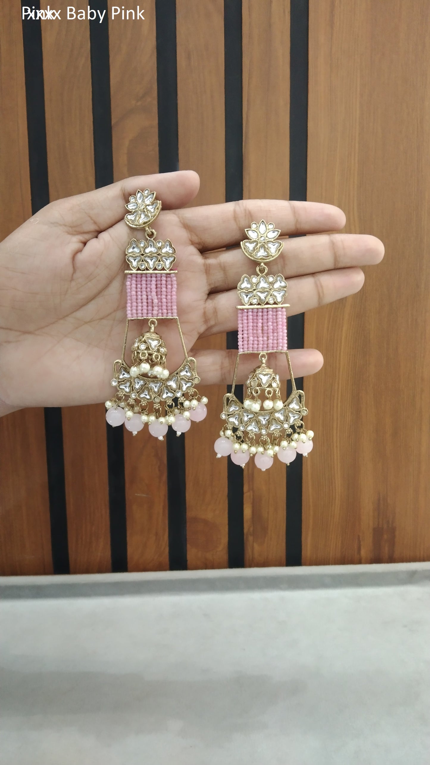 Indian Kundan Baby Pink Geetika Earrings