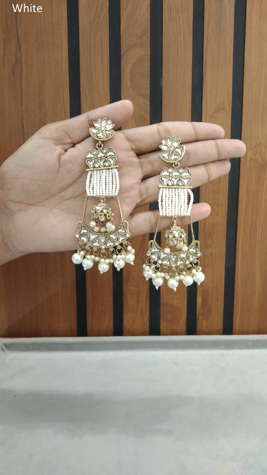 Indian Kundan White Geetika Earrings