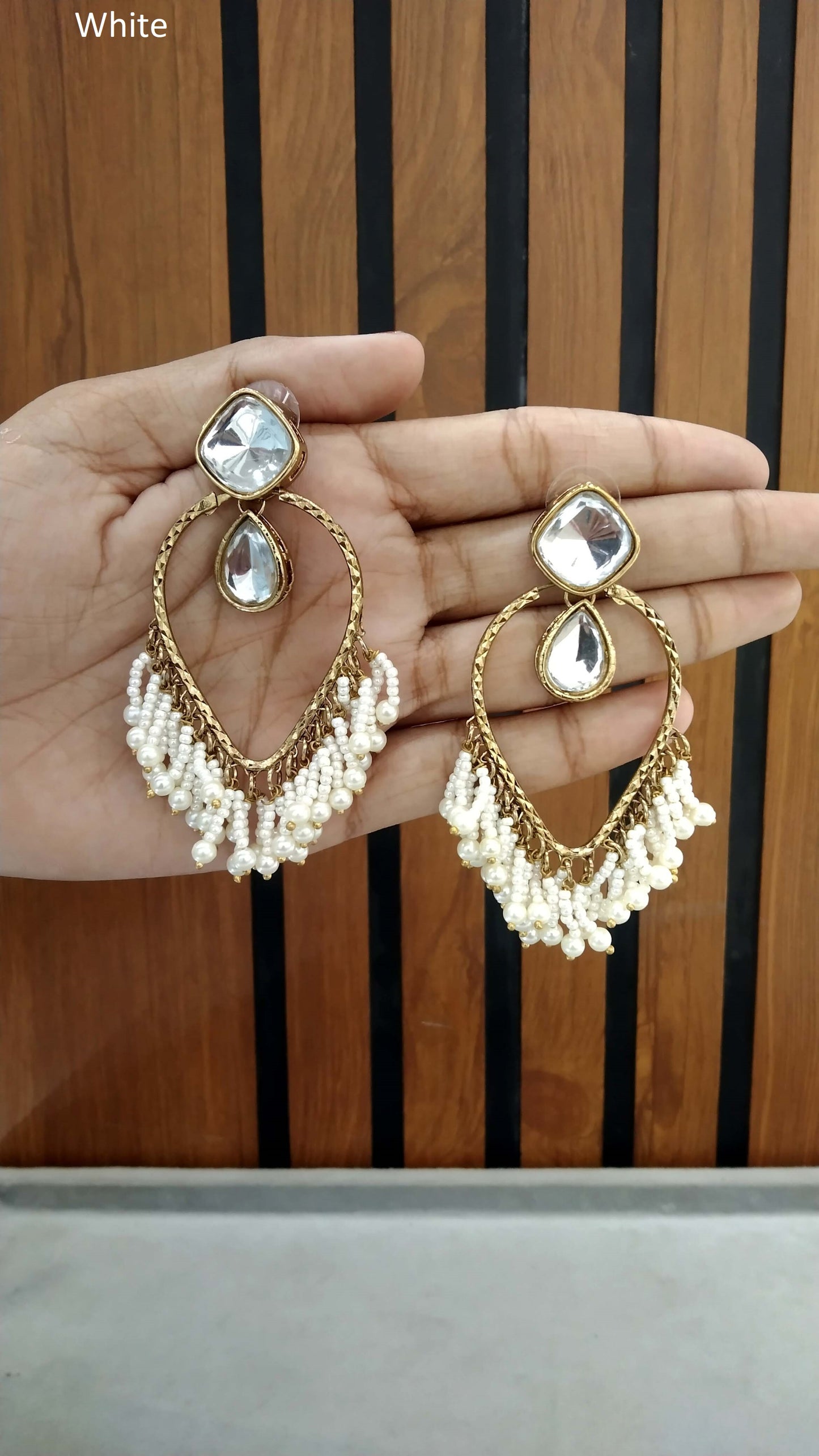 Indian Kundan White Ava Earrings