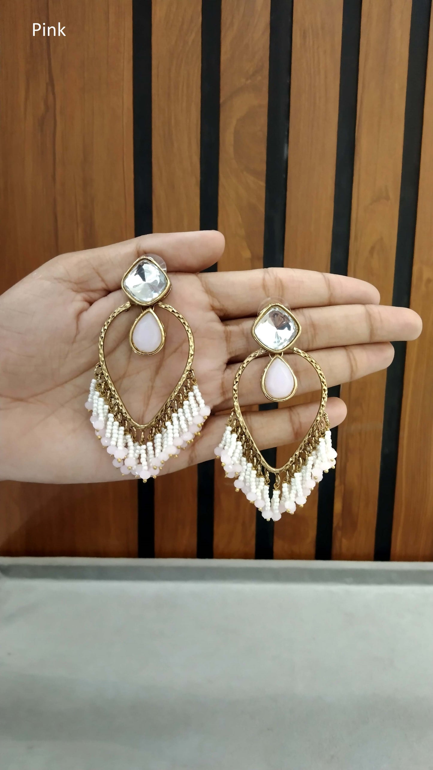 Indian Kundan Baby Pink Ava Earrings