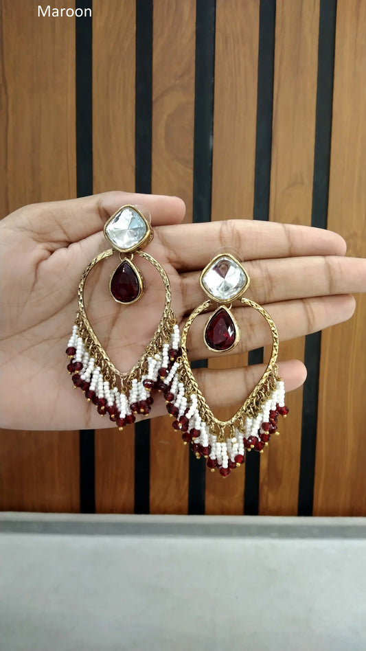 Indian Kundan Maroon Ava Earrings