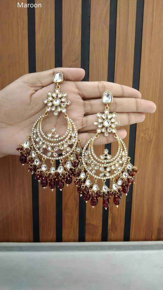 Indian Kundan Maroon Naaz Earrings