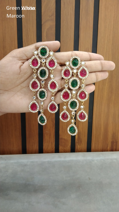 Maroon Green Indian Earrings Mehak Jewellery