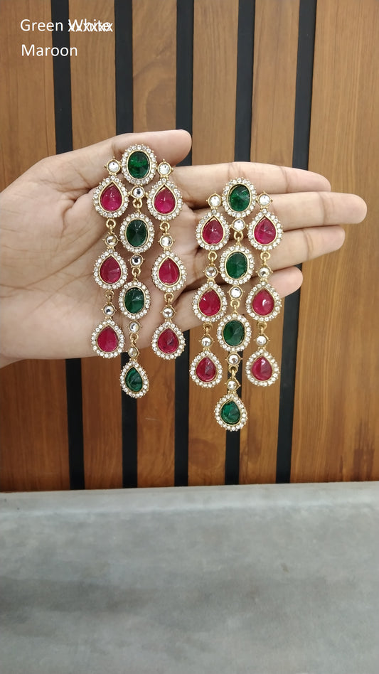 Maroon Green Indian Earrings Mehak Jewellery