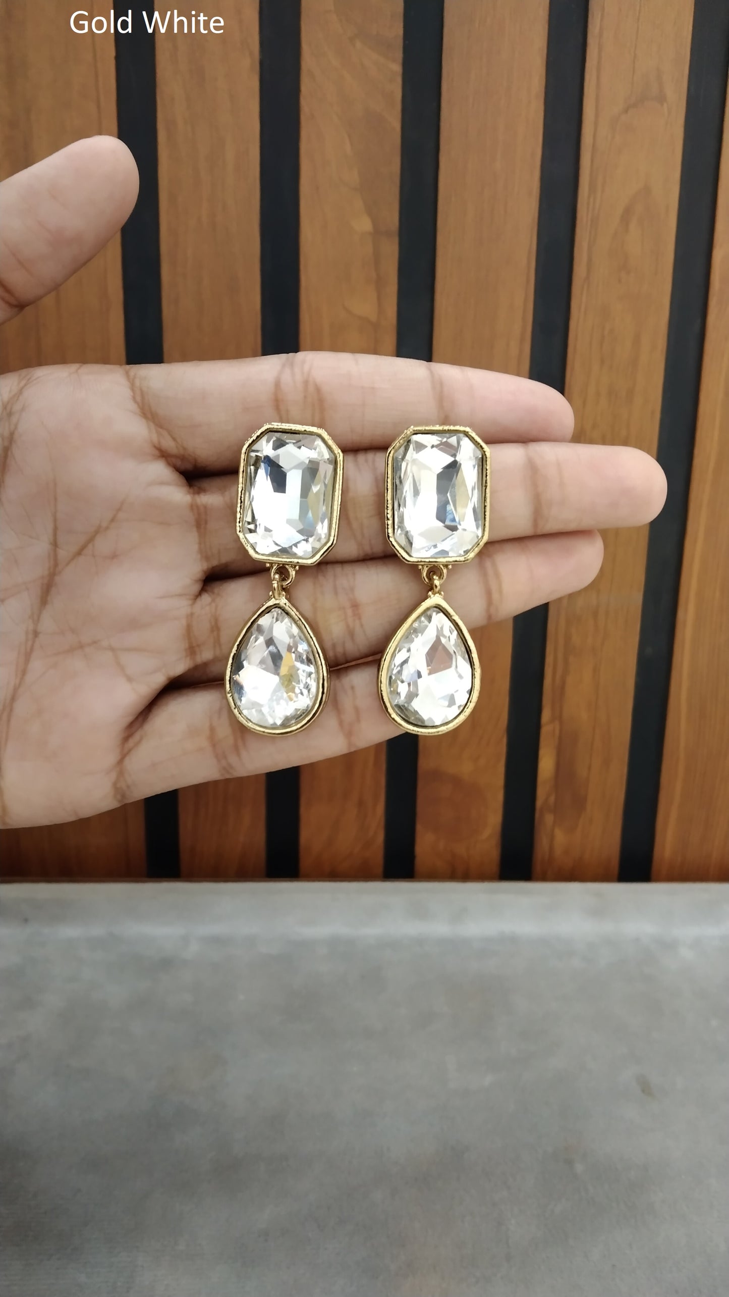 Gold White Indian Earrings Dilpreet Jewellery