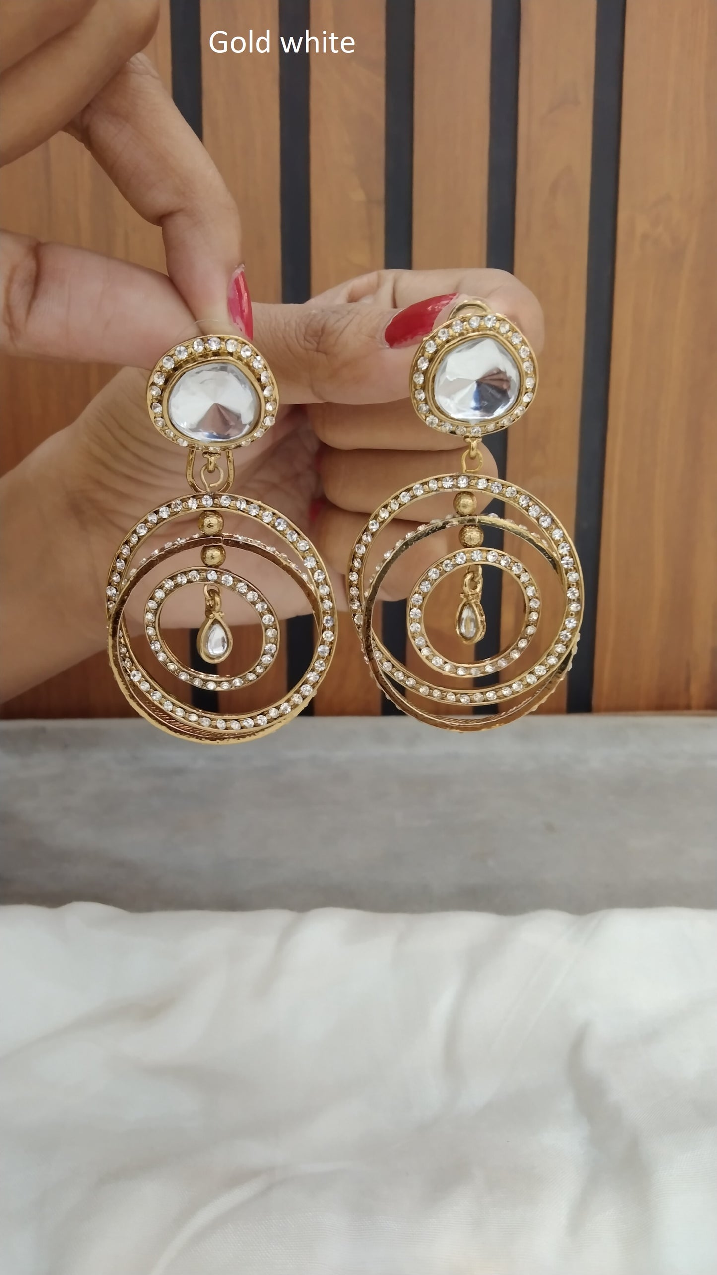 Gold white Indian Earrings Mehak Jewellery