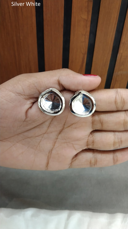 Silver White Indian Jewellery Studs/ Sharn Earrings