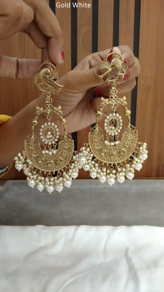 Gold white Indian Earrings Mehak Jewellery