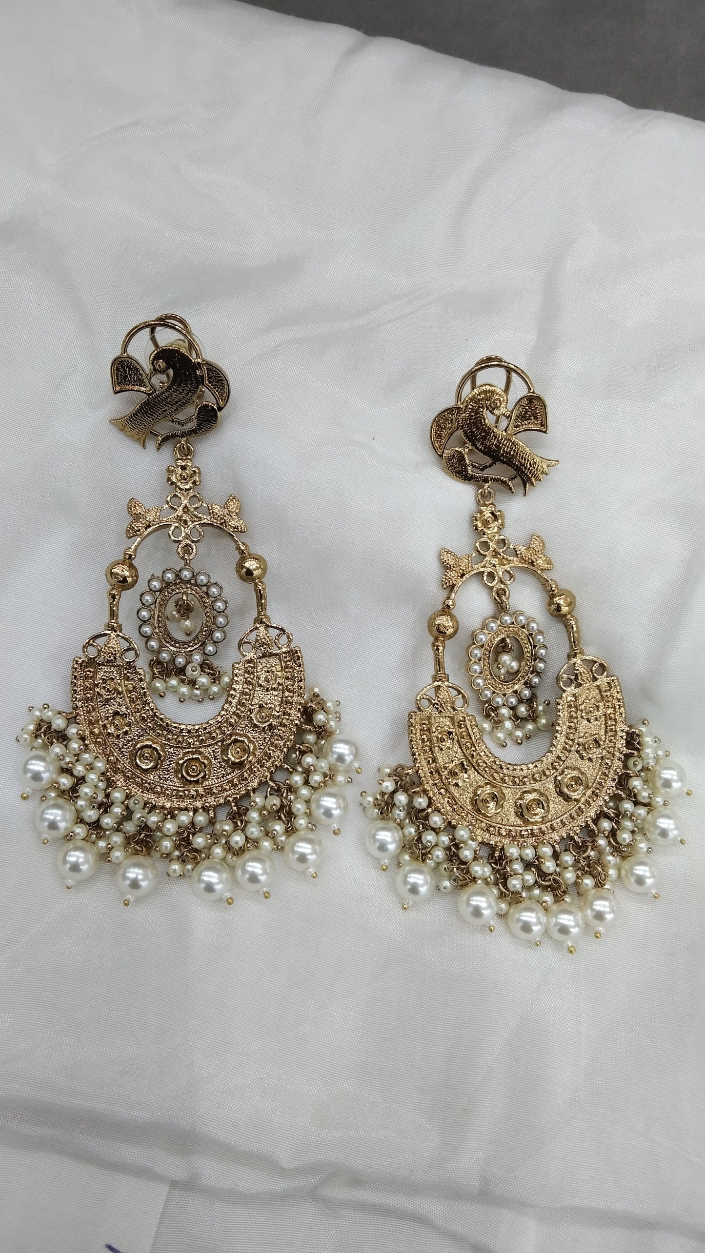 Gold white Indian Earrings Mehak Jewellery