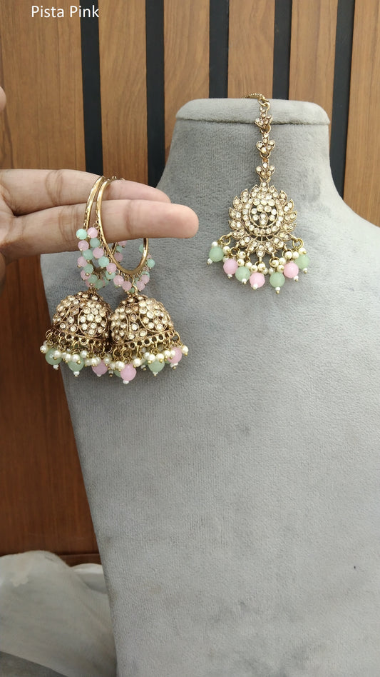 Jhumka Bali  Earrings/ Indian Pista pink Jewellery Jhumka/Punjabi Balli Jhumki