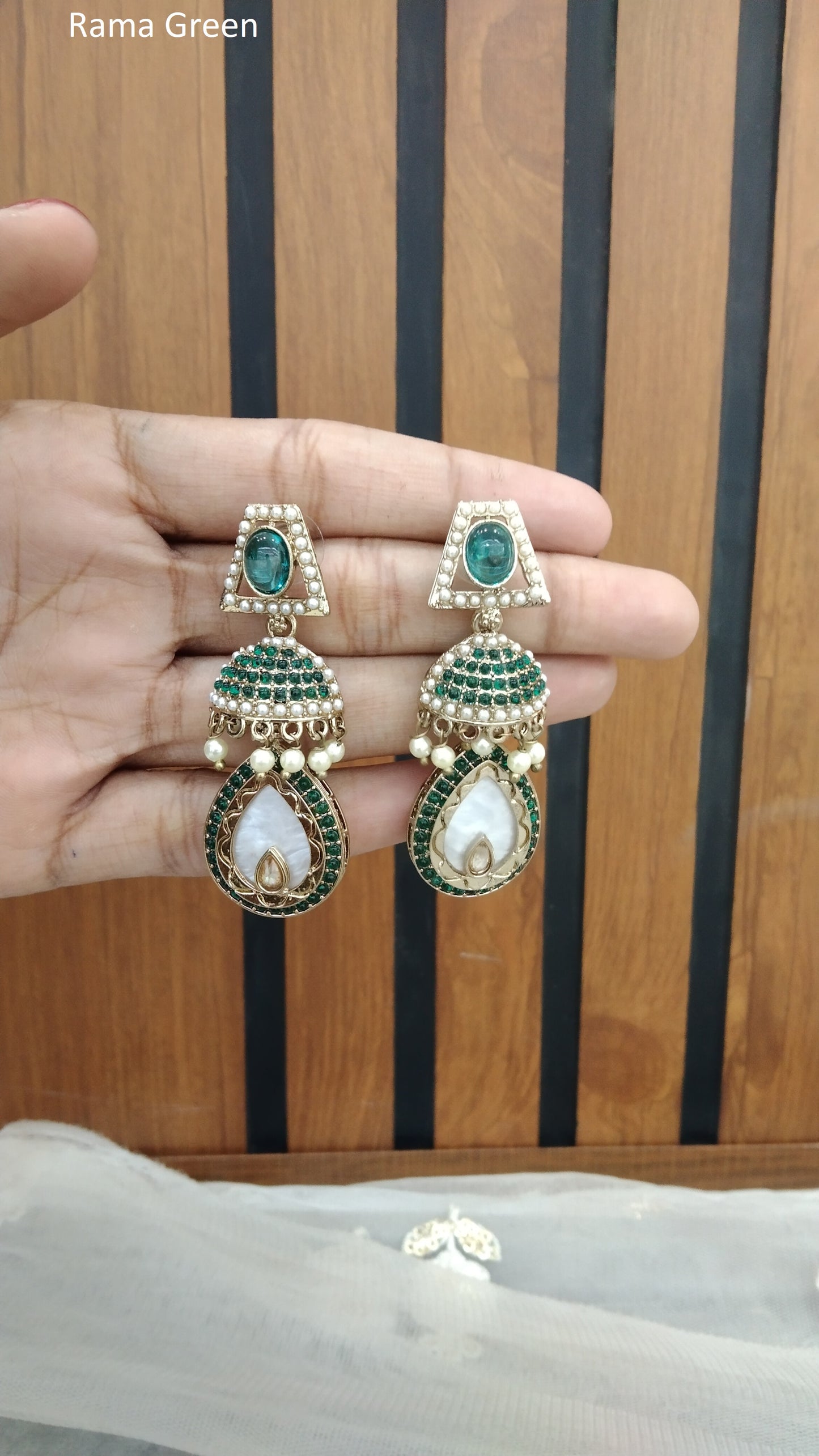 Indian pearl Rama Green mannat Earrings