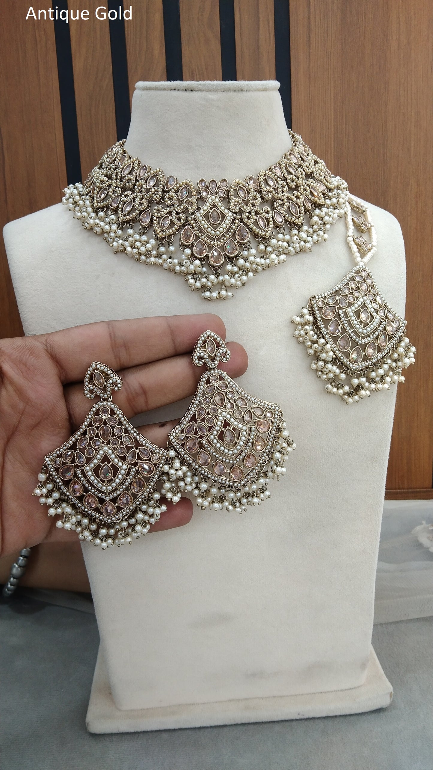 Indian Jewellery Antique  Gold necklace Tikka Sital Set