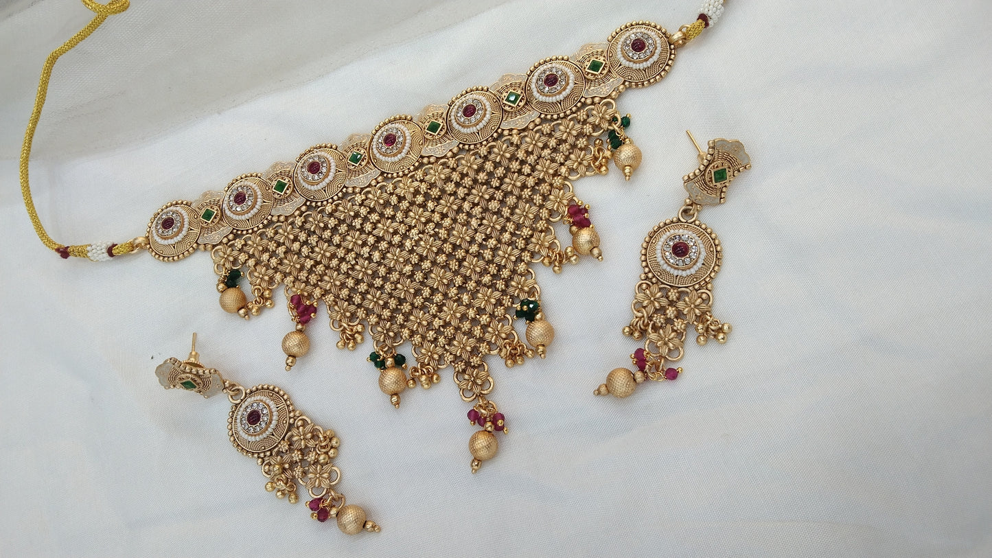 Choker Set Maroon Green Polki indian Jewellery Necklace harlow Set