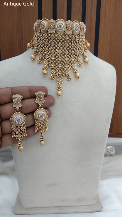 Choker Set Gold Polki indian Jewellery Necklace harlow Set