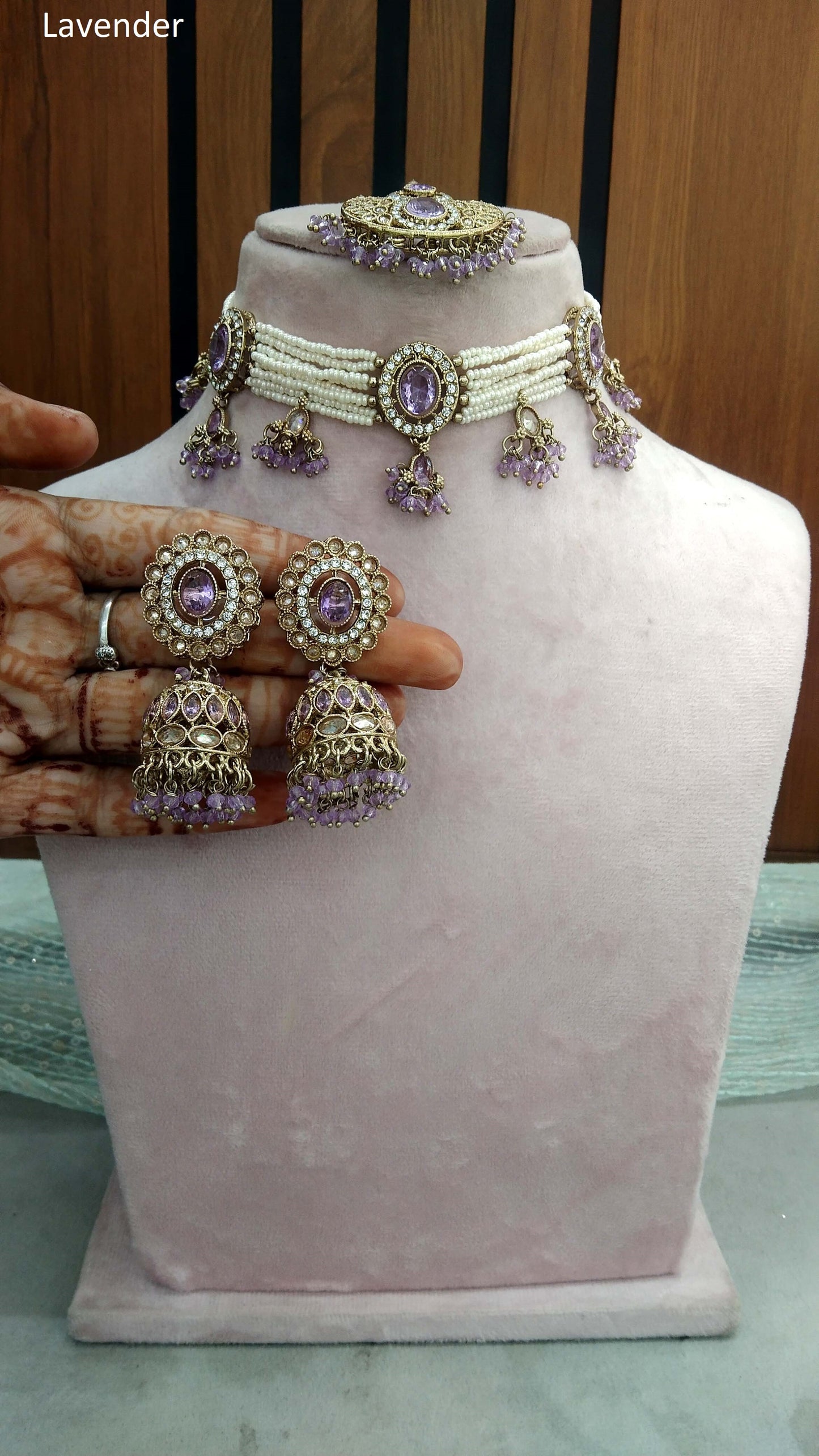 Antique Gold Lavender Choker Set/ Dark Gold Indian Bridal Juliet Jewellery Online