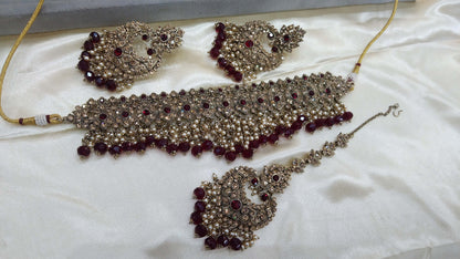 Antique Gold choker Set/ Indian Antique Gold Maroon choker siraj Jewellery