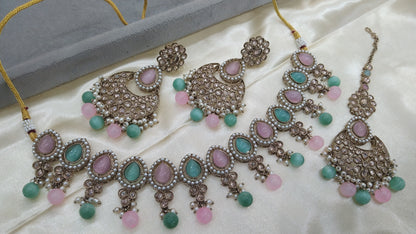 Antique Gold Mint pink Necklace reet Indian Jewellery