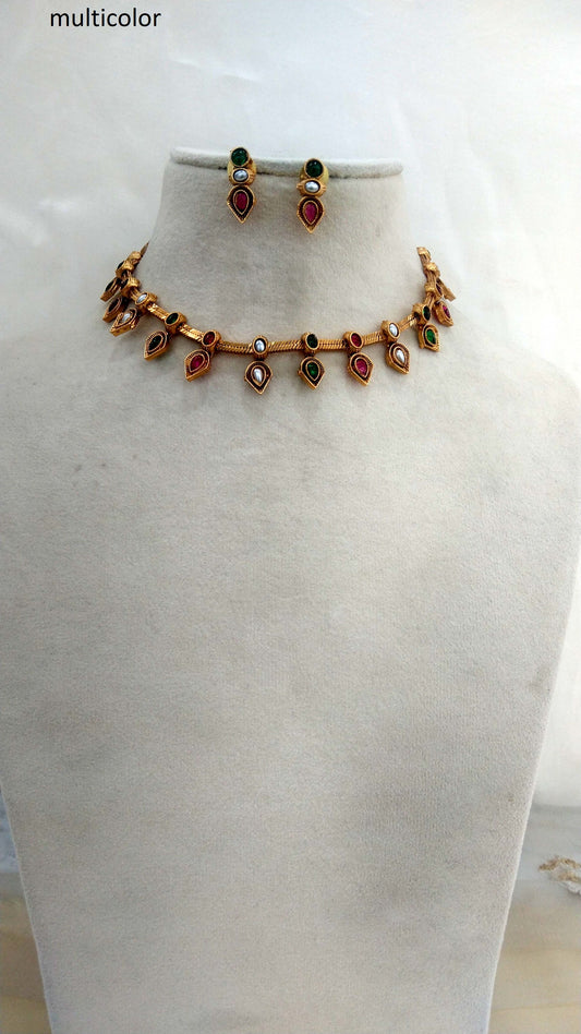 Gold polki Necklace Jewellery set/ Multicolor Gold Nacklace Nishka set