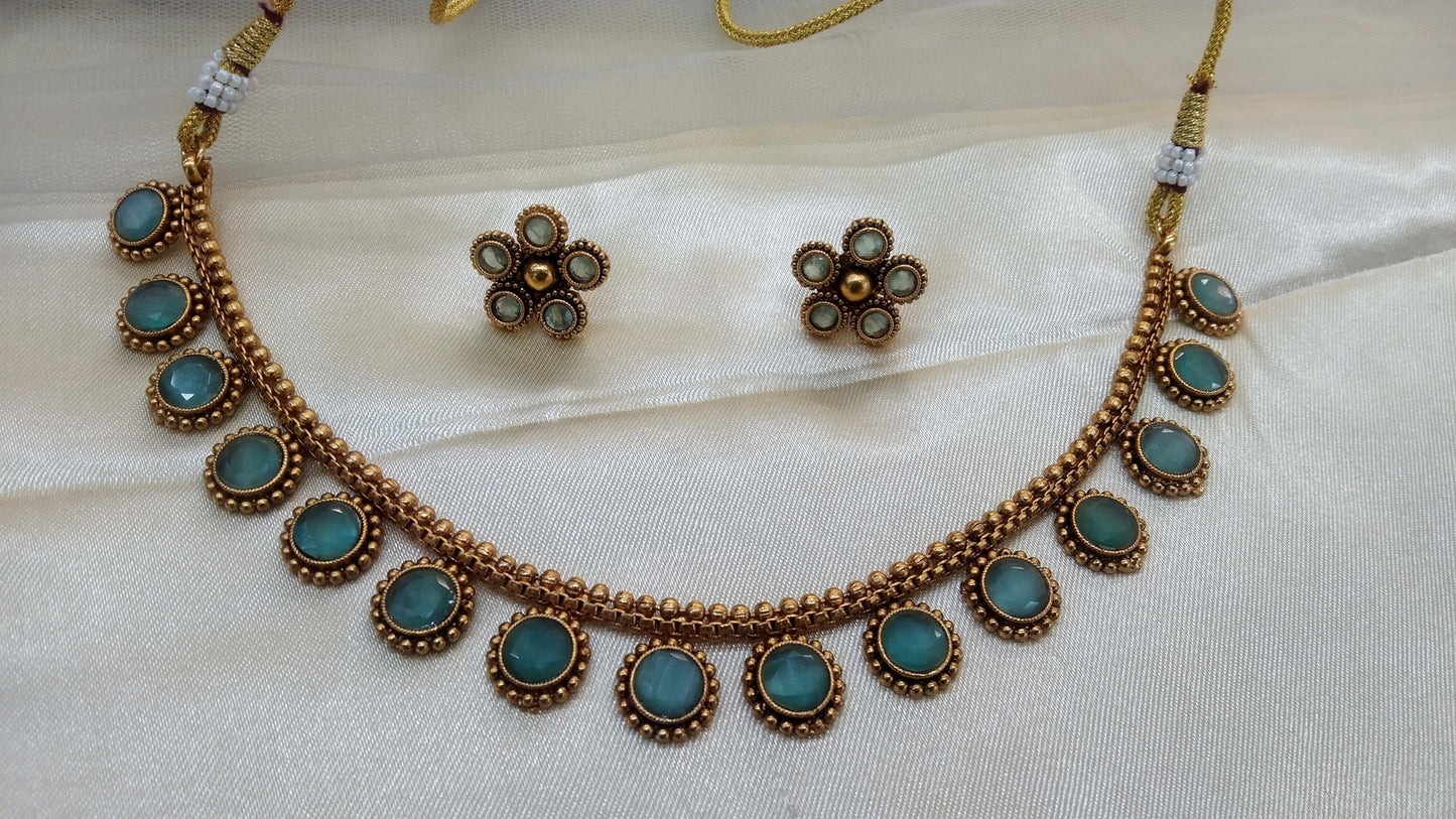 Gold polki Sea Green Necklace Jewellery set/ Gold Nacklace Nishka set