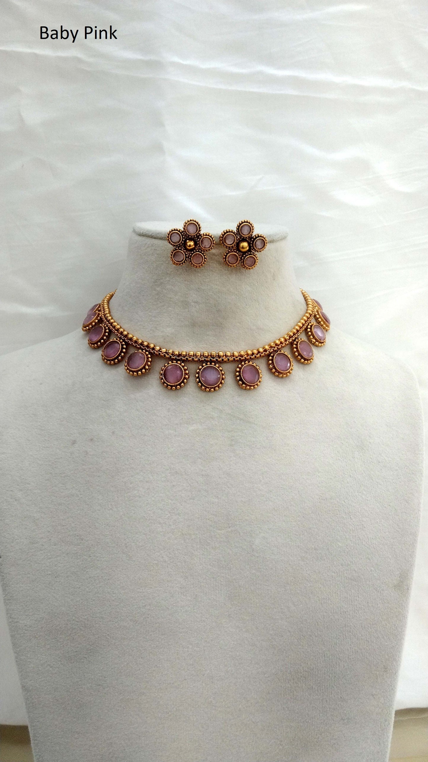 Gold polki Baby Pink Necklace Jewellery set/ Gold Nacklace Nishka set