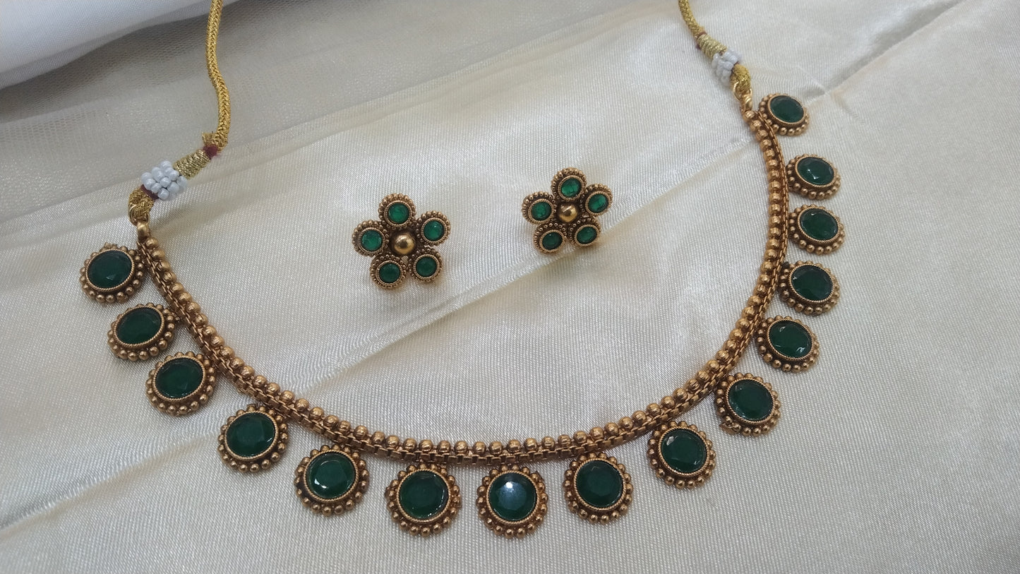 Gold polki Green Necklace Jewellery set/ Gold Nacklace Nishka set