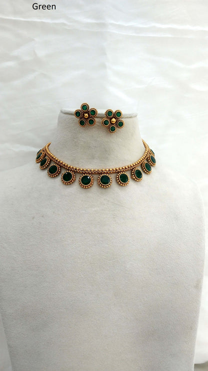 Gold polki Green Necklace Jewellery set/ Gold Nacklace Nishka set