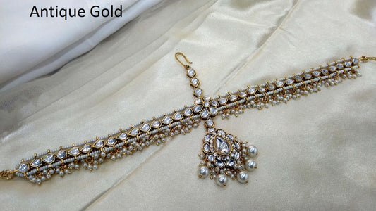 Indian Antique Gold Matha patti Head Piece Tikka Hair chain/ Indian Head Jewellery/
